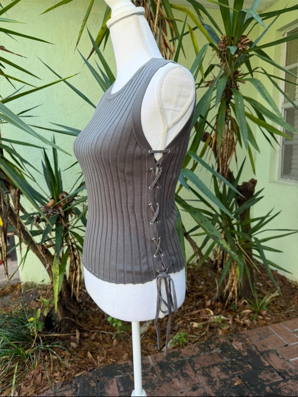 Clay Green Lace Up Top Autumn Cashmere